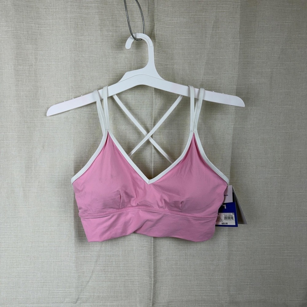 JoyLab Sports Bra Womens Medium Pink Crossback Removable Pads Stretch Athletic